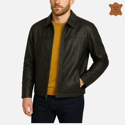 Mens Leather Jacket Black 100% Real Leather, Premium Quality 001 | ZINOSKINS