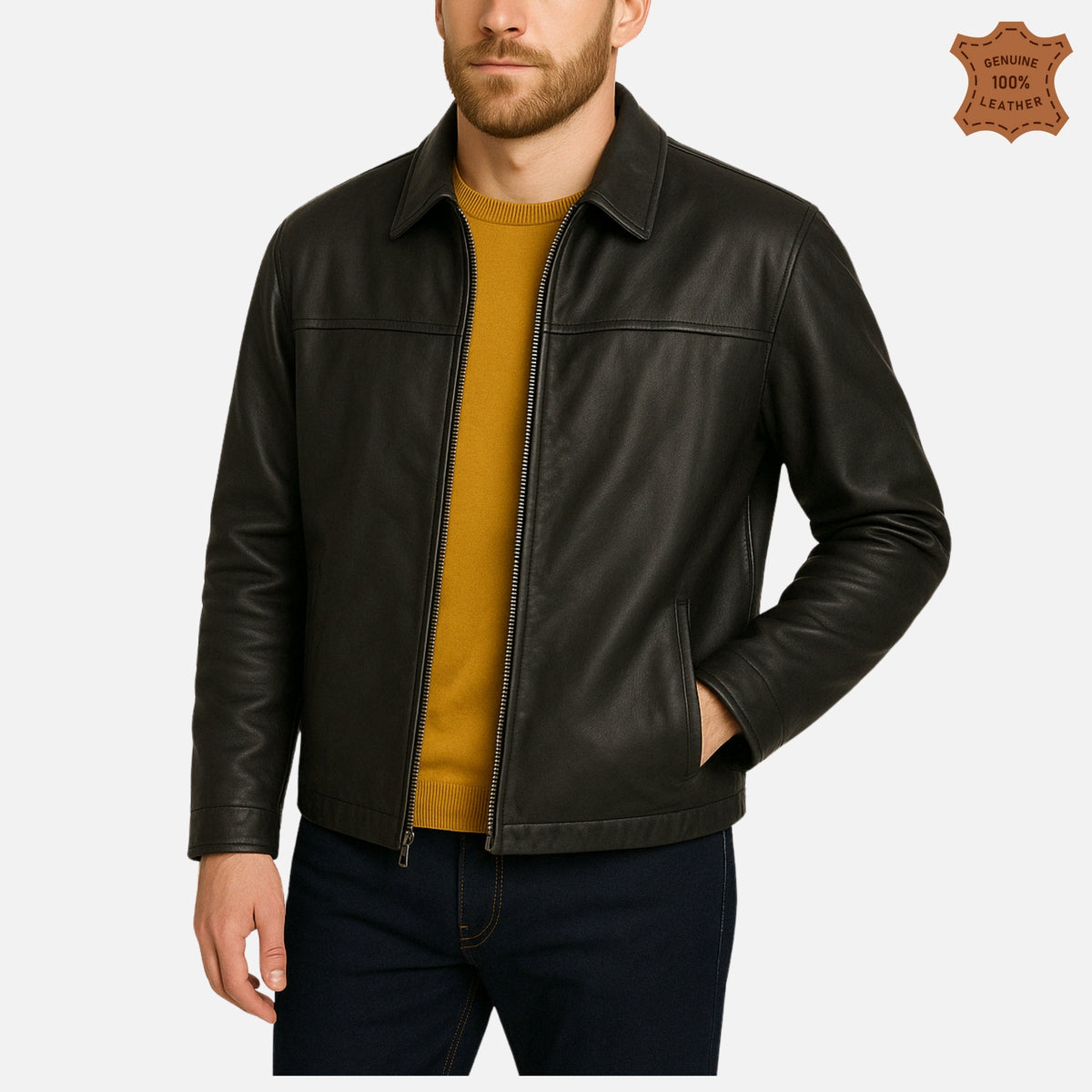 ZINOSKINS Men’s Black Leather Jacket – 100% Real Leather, Premium Quality 001