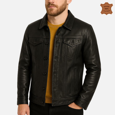 Mens Black Leather Jacket Black 100% Real Leather, Premium Quality 002 | ZINOSKINS