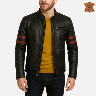 Mens Leather Jacket Black 100% Real Leather, Premium Quality 003 | ZINOSKINS