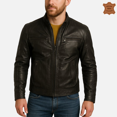 Mens Leather Jacket Black 100% Real Leather, Premium Quality 004 | ZINOSKINS