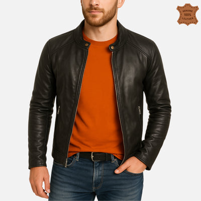 Mens Leather Jacket Black 100% Real Leather, Premium Quality 008 | ZINOSKINS