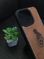 Vintage Superhero-Inspired Leather Phone Case | Handcrafted Minimalist Design