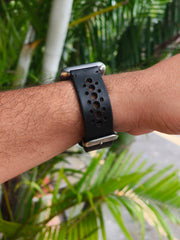 Zinoskins N-Band Premium Black 100% Real Leather Strap Compatible for Apple Watch – Sporty & Stylish