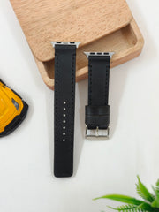 Zinoskins Full Stitch Self (Black Thread) Premium Black 100% Real Leather Strap Compatible for Apple Watch – Timeless & Elegant