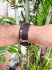 Zinoskins Parallel Stitch Premium Dark Brown 100 % Real Leather Strap Compatible for Apple Watch – Rugged Style Meets Precision