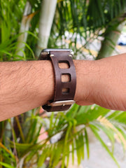 Zinoskins Square Cut Premium Dark Brown 100% Real Leather Strap Compatible for Apple Watch  – Bold, Rugged & Unique!