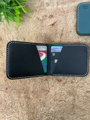Mens Premium Leather Wallet Slim Minimalistic Style 100% Real Leather Black Color
