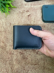 Mens Premium Leather Wallet Slim Minimalistic Style 100% Real Leather Black Color
