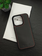 Premium Black Leather iPhone Case – Red Stitch | ZINOSKINS