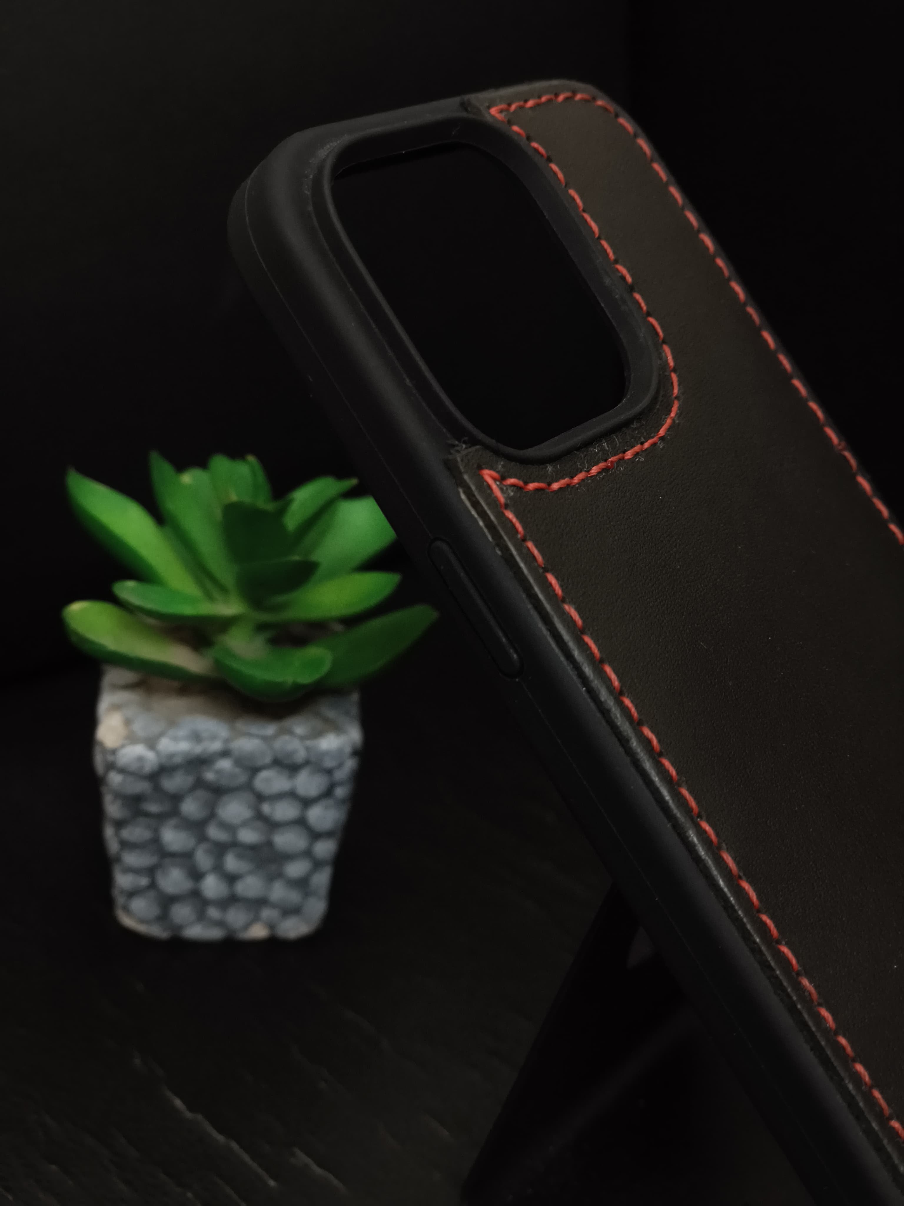 Premium Black Leather iPhone Case – Red Stitch | ZINOSKINS
