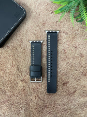 Black Leather White Parallel Stitch Style Straps for Apple Watch + Same Color Never Give Up Mode Style Art Leather Case for Iphone All Models | ZINOSKINS