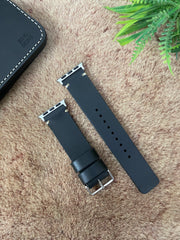 Black Leather White Simple Stitch Style Straps for Apple Watch + Same Color Never Give Up Mode Style Art Leather Case for Iphone All Models | ZINOSKINS