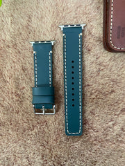 COMBO Bottle Green Leather Strap Full Stitch Style Band for Apple Watch + Same Color Leather Wallet Handmade | ZINOSKINS
