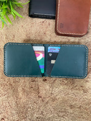 Mens Premium Leather Wallet Slim Minimalistic Style 100% Real Leather Bottle Green Color