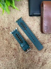 COMBO Bottle Green Leather Strap N Band Style Band for Apple Watch + Same Color Leather Wallet Handmade | ZINOSKINS