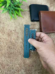 COMBO Bottle Green Leather Strap N Band Style Band for Apple Watch + Same Color Leather Wallet Handmade | ZINOSKINS