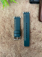 COMBO Bottle Green Leather Strap Parallel Style Band for Apple Watch + Same Color Leather Wallet Handmade | ZINOSKINS