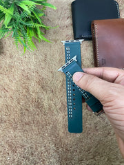 COMBO Bottle Green Leather Strap Parallel Style Band for Apple Watch + Same Color Leather Wallet Handmade | ZINOSKINS