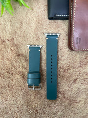 COMBO Bottle Green Leather Strap Simple Style Band for Apple Watch + Same Color Leather Wallet Handmade | ZINOSKINS