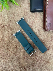 COMBO Bottle Green Leather Strap Simple Style Band for Apple Watch + Same Color Leather Wallet Handmade | ZINOSKINS