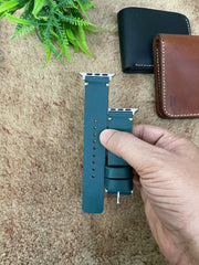 COMBO Bottle Green Leather Strap Simple Style Band for Apple Watch + Same Color Leather Wallet Handmade | ZINOSKINS