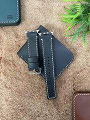 COMBO Black Leather Strap Full Stitch Style Band for Apple Watch + Same Color Leather Wallet Handmade | ZINOSKINS