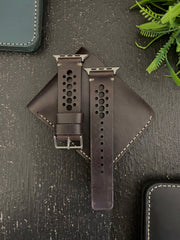 COMBO Darkest Brown Leather Strap N Band Style Band for Apple Watch + Same Color Leather Wallet Handmade | ZINOSKINS