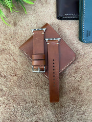 COMBO Tan Color Leather Strap Simple Style Band for Apple Watch + Same Color Leather Wallet Handmade | ZINOSKINS