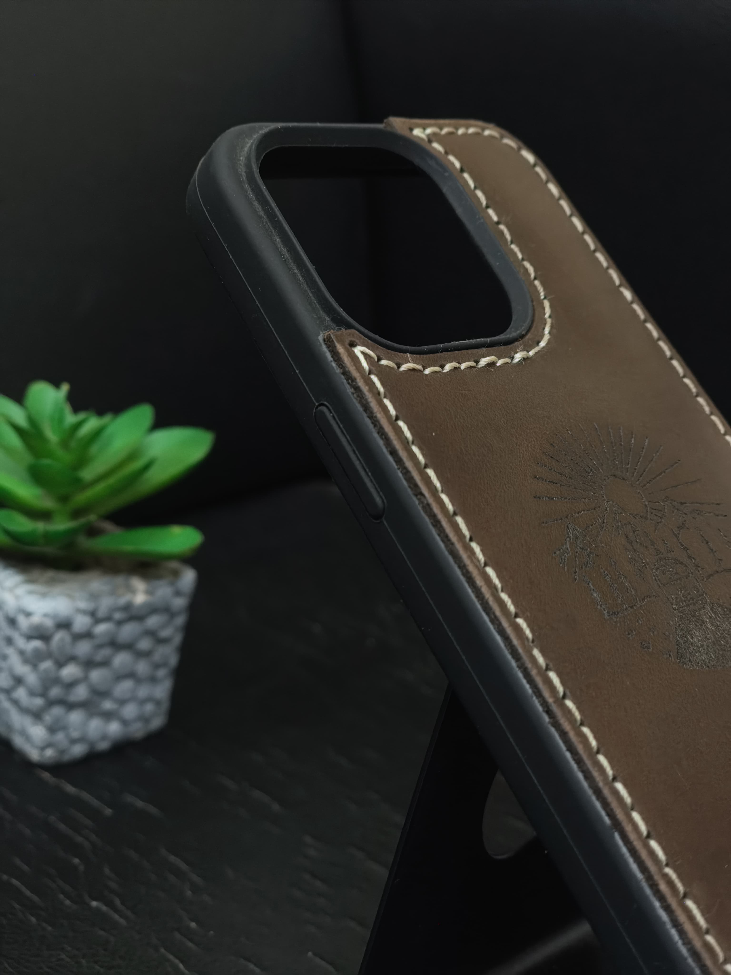 Leather Mobile Cover for Iphone Compatible with Iphone #M102-Dark Brown ( 100% Real Leather )