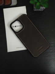 Leather Mobile Cover for Iphone Compatible with Iphone #M102-Dark Brown ( 100% Real Leather )