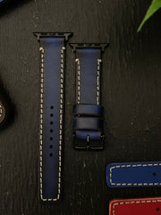 Blue Edge Tone Leather Straps for Apple Watch + Tan Leather Case For Iphone All Models | ZINOSKINS