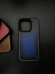 Blue Edge Tone Leather Straps for Apple Watch + Tan Leather Case For Iphone All Models | ZINOSKINS