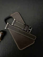 Dark Brown Leather Straps for Apple Watch + Dark Brown Leather Case For Iphone All Models | ZINOSKINS