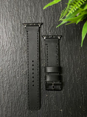 Black Leather Black Thread Full Stitch Style Straps for Apple Watch + Black Leather Black Thread Case Combo For Iphone All Models | ZINOSKINS