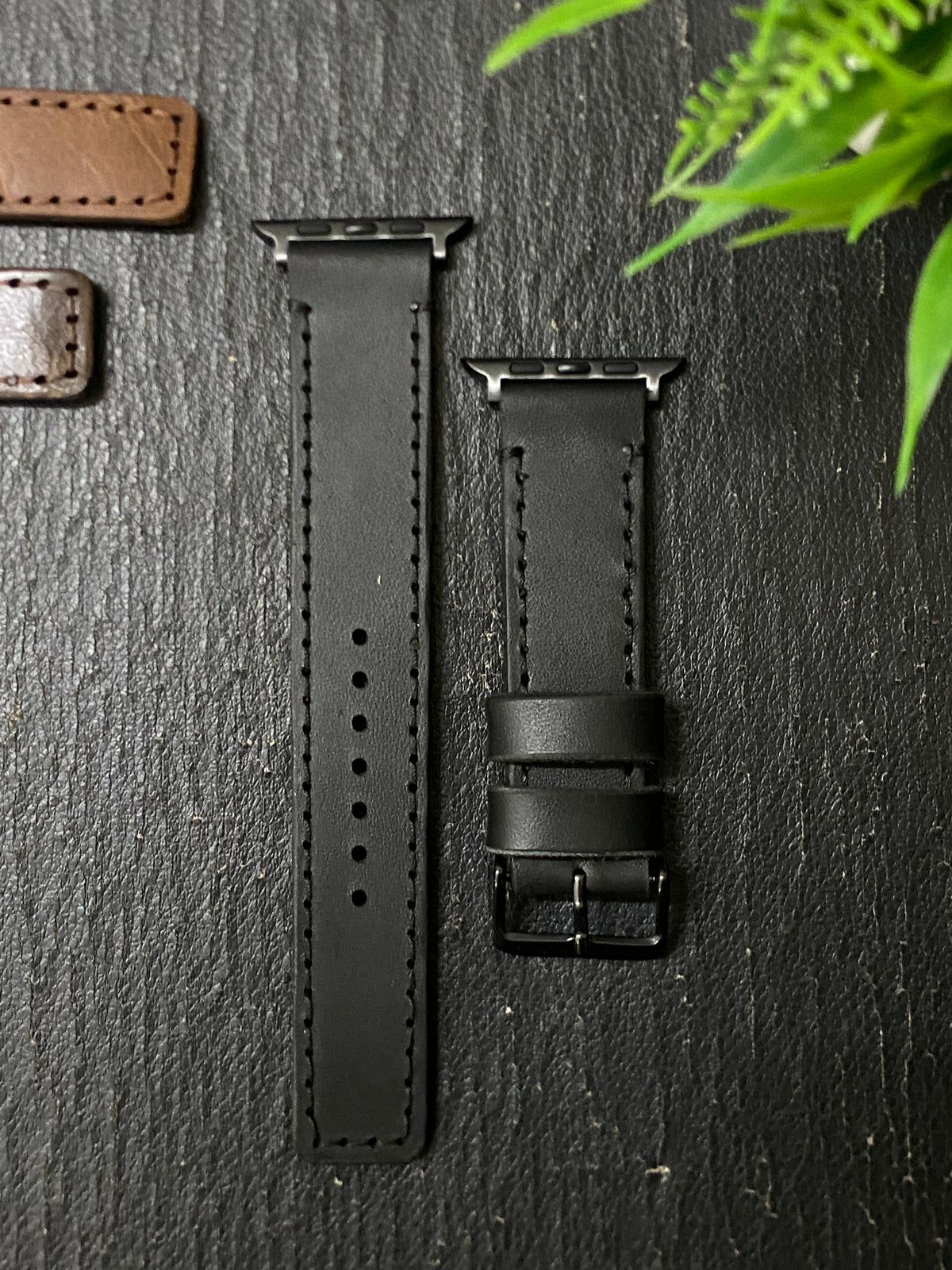 Black Leather Strap Full Stitch Style With Black Thread Band for Apple Watch | ZINOSKINS