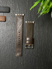 Brown Crunch Leather With Brown Thread Full Stitch Style Straps for Apple Watch + Same Color Leather Case For Iphone All Models | ZINOSKINS
