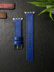 Blue Leather With Blue Thread Full Stitch Style Straps for Apple Watch + Same Color Leather Case For Iphone All Models | ZINOSKINS