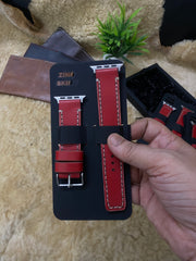 Zinoskins Full-Stitch Premium 100% Real Red Leather Strap Compatible for Apple Watch – Classic Craft Meets Modern Style