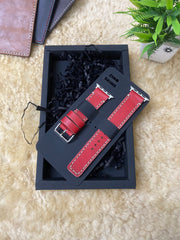 Zinoskins Full-Stitch Premium 100% Real Red Leather Strap Compatible for Apple Watch – Classic Craft Meets Modern Style