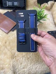 Zinoskins Full-Stitch Premium 100% Real Blue Leather Strap Compatible for Apple Watch – Classic Craft Meets Modern Style