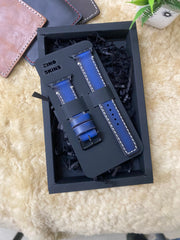 Zinoskins Full-Stitch Premium 100% Real Blue Leather Strap Compatible for Apple Watch – Classic Craft Meets Modern Style