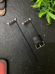 Black Leather with Red Stitch Simple Style Straps for Apple Watch + Same Color Full Stitch Style Leather Case for Iphone All Models | ZINOSKINS