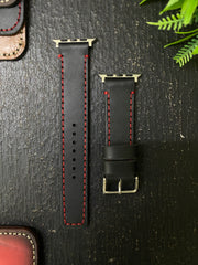 Black Leather Red Full Stitch Style Straps for Apple Watch + Same Color Dream it Believe it Leather Case for Iphone All Models | ZINOSKINS