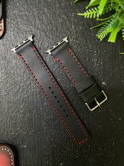 Black Leather Red Full Stitch Style Straps for Apple Watch + Same Color Dream it Believe it Leather Case for Iphone All Models | ZINOSKINS