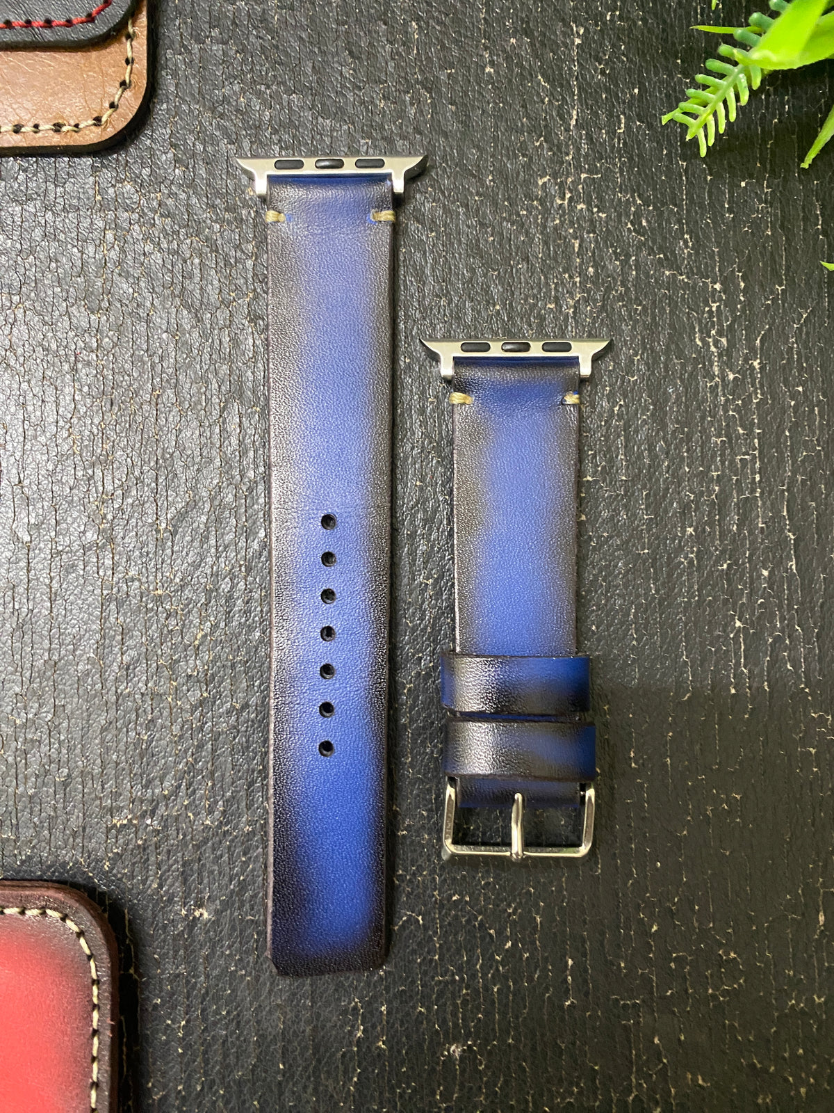 Blue Edge Tone Leather Strap Simple Style Band for Apple Watch | ZINOSKINS