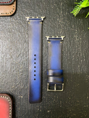 Blue Edge Tone Leather Strap Simple Style Band for Apple Watch | ZINOSKINS