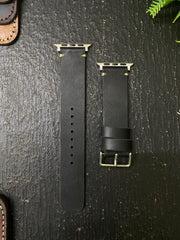 Black Leather with White Stitch Simple Style Straps for Apple Watch + Same Color Full Stitch Style Leather Case for Iphone All Models | ZINOSKINS