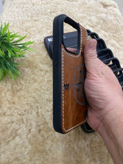 Leather Case for iPhone 14 Plus Back Cover With Vintage Tan Color Compass Engrave plus Cut Art | ZINOSKINS