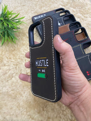 Leather Case for iPhone 15 Back Cover With Hustle Mode On Cut Art | ZINOSKINS